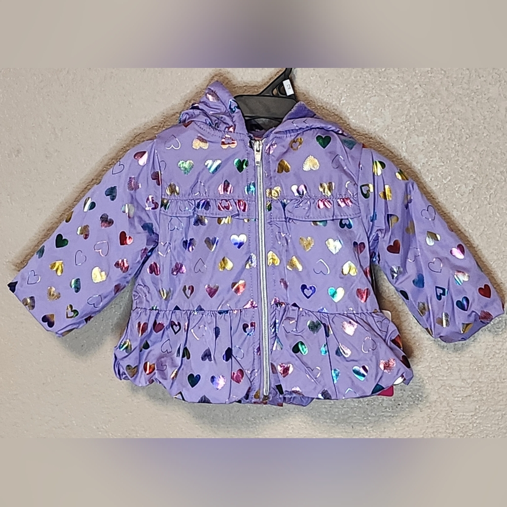 Penelope Mack Purple Raincoat with Multicolor Metallic Hearts